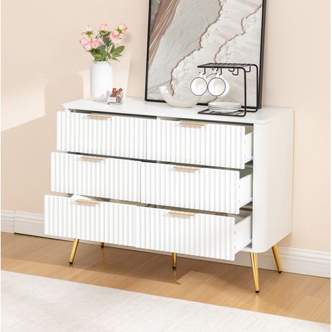 Cómoda de 6 cajones de MDF 105x40x80 cm con cierre amortiguado, blanca HAVRYA (1/5)