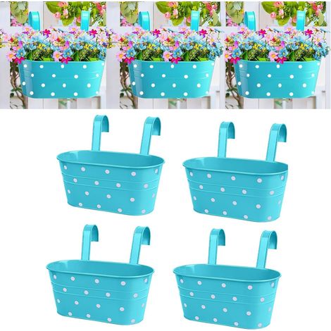 métal garde-corps suspendu avec trou de drainage pour plantes avec double crochet amovible ovale jardinière pour jardin balcon décoration bleu (1/5)