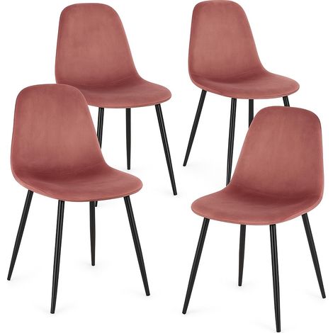 Lot de 4 chaises BORELA – Velours & pieds acier noir-Rose (1/5)