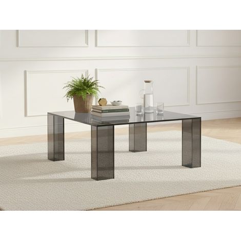 BOBOCHIC - Table basse carrée 80 cm ALMA verre trempé   Gris foncé