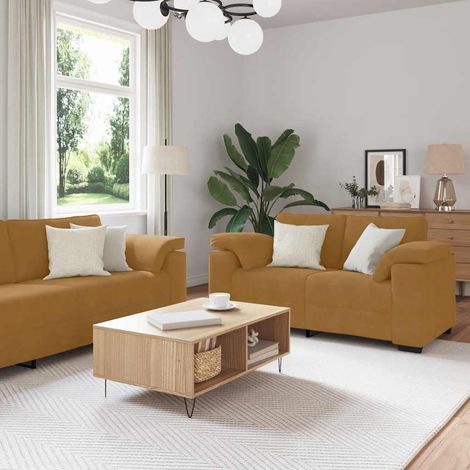 Ensemble canapé 3 pièces avec coussins en velours marron, 72.8kg - PANGIVO (1/5)
