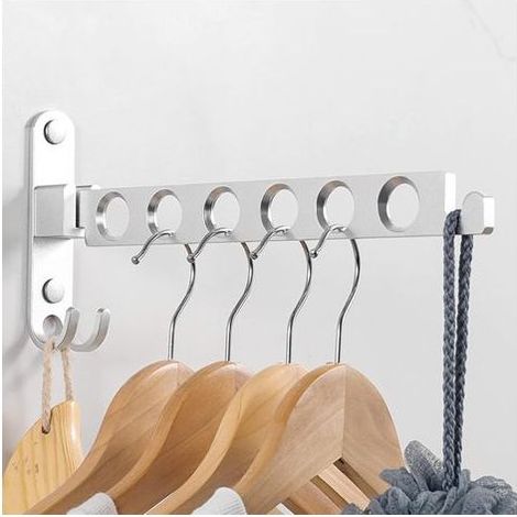 TAISHENGDA Wand-Wäscheständer, Wandkleiderbügel, 90° drehbarer, klappbarer Wand-Wäscheständer, für Balkon, Badezimmer, Hotel - Silber (1/5)