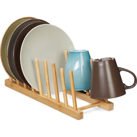 Égouttoir, pour 8 Assiettes, Planches à découpées, Support à couvercles, Vaisselle, Range-Planche en Bambou (1/5)