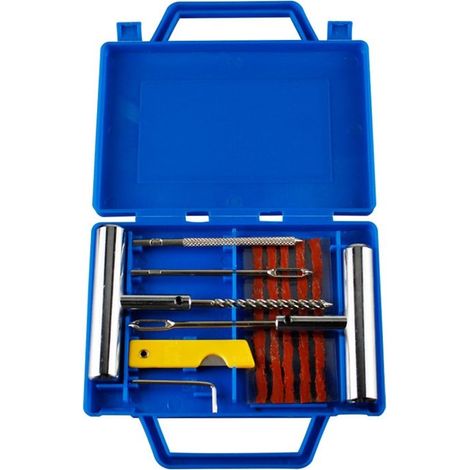 Kit de réparation de pneus, kit de réparation de pneus avec gants jetables, kit d'outils de réparation de crevaison pour pneus tubeless de moto, quad, jeep, réparation de crevaison. (1/5)