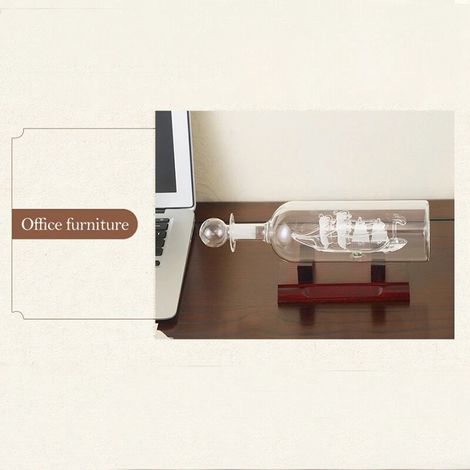 Schiff in der Flasche, Holzsockel, dekoratives Ornament (gold) (1/3)