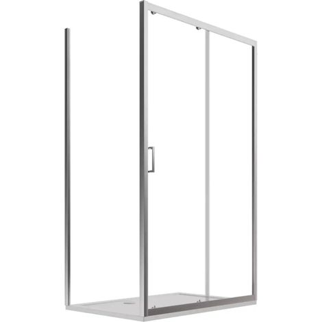 Paroi de douche 80x100 cm Porte coulissante et paroi fixe Profilés en aluminium chromé Verre transparent 6mm h190 - Réversible Mod. Lipari