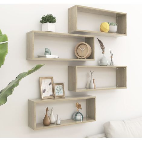 Lot de 4 Étagères cube murales Étagère de Rangement - Meuble de rangement Chêne sonoma 60x15x23 cm Aggloméré BV807064 - BonneVie (1/5)