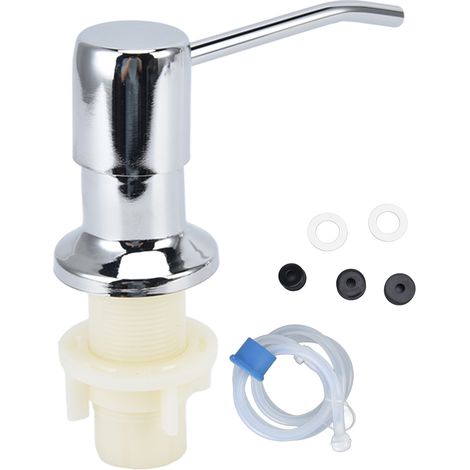 Pompe à savon inox encastrable pour évier de cuisine, bec verseur à pression, tube en silicone rallongé, finition chromée (1/5)