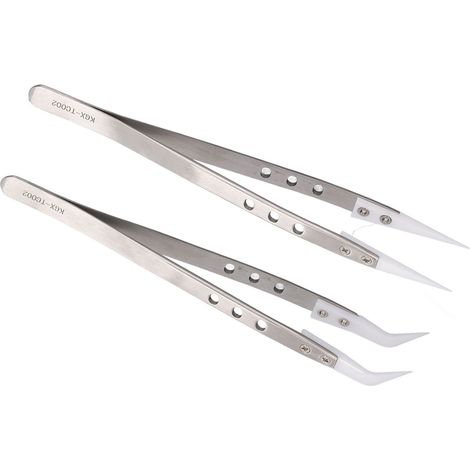 Lot de 2 pinces de maintenance en acier inoxydable et céramique, pinces droites et courbes, outils de réparation électronique (1/5)