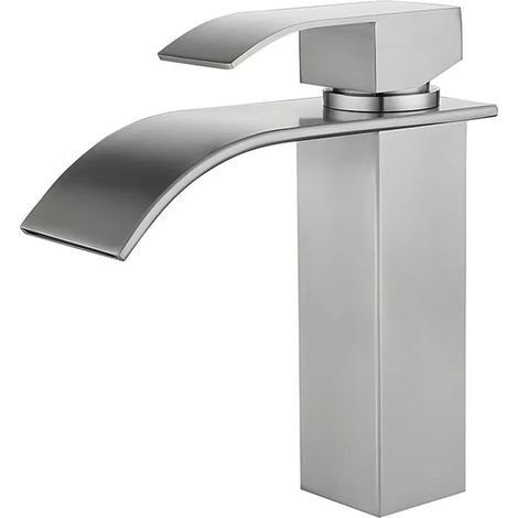 Mitigeur robinet de lavabo évier salle de bain en acier inoxydable design moderne argent (1/5)