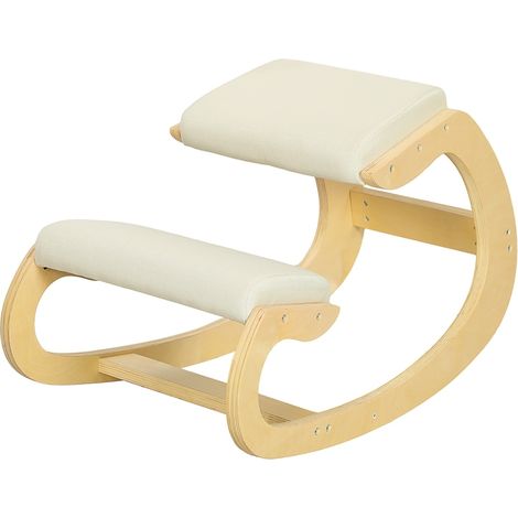 Silla ergonómica de rodillas oscilante para oficina en casa, madera y color crema (1/4)