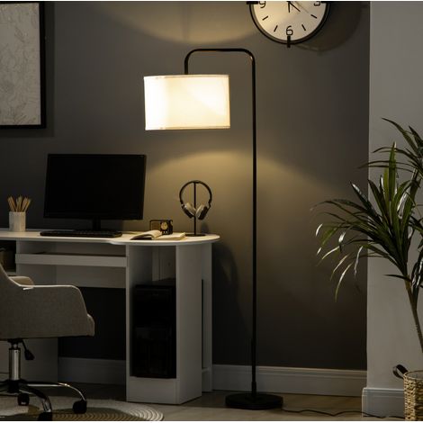 Lampada da terra moderna 64x38x163.5 cm, struttura curva, interruttore a pedale, paralume in tessuto, acciaio, bianco (1/5)