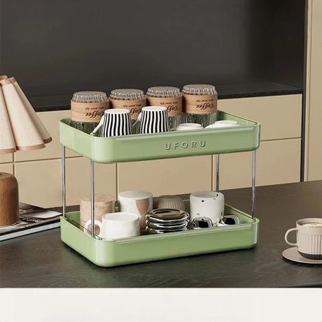 Porte-tasses, mugs ou verres à café, de couleur verte, permettant de gagner de la place sur le plan de travail de la cuisine, à la maison ou au bureau.-AquaForge (1/5)