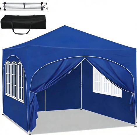 CHICFURN Gazebo da giardino pieghevole 3x3 m blu, struttura in metallo, con borsa (1/5)