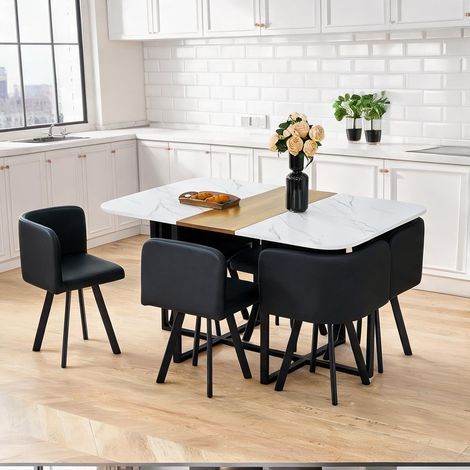 Ensemble de table et 6 chaises de cuisine blanc et bois (1/5)