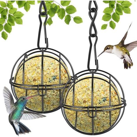 Mangeoire à oiseaux en boule de graisse, 2 supports en métal pour boules de graisse,sphérique avec 2 crochets, diamètre 7CM (B) (1/5)