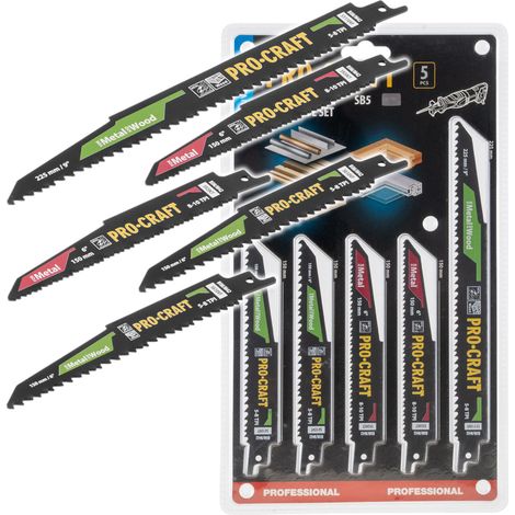 Set di lame per sega a sciabola Procraft SB5, 5 pezzi, 150 - 225 mm per legno / metallo / plastica (1/3)