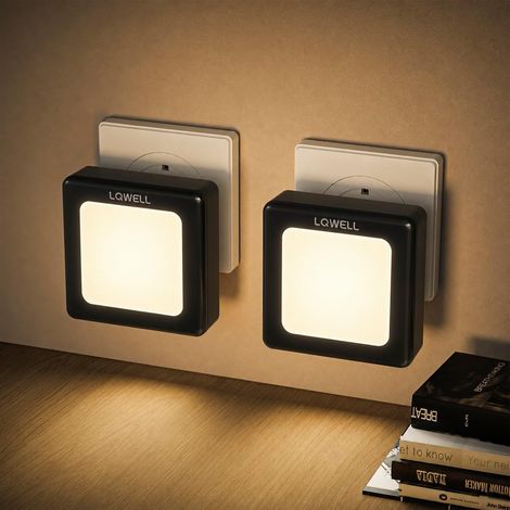 Veilleuse Pliable avec Capteur Crépusculaire, Veilleuse Luminosité Réglable, Lumière de Prise Automatique, Lumière d'Orientation Blanc Chaud pour Chambre d'Enfants Couloir (Noir, 2 Pièces) (1/5)