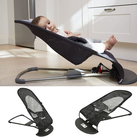 Transat bébé,Balancelle, Dossier réglable sur 3 niveaux, Pliable à plat, Facile à transporter, Stable, Noir (1/5)