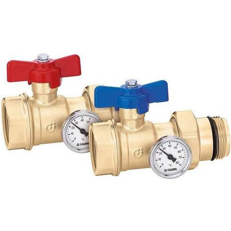 Coppia valvole di intercettazione a sfera con termometro Caleffi 391 S1 1" x 1 1/4"