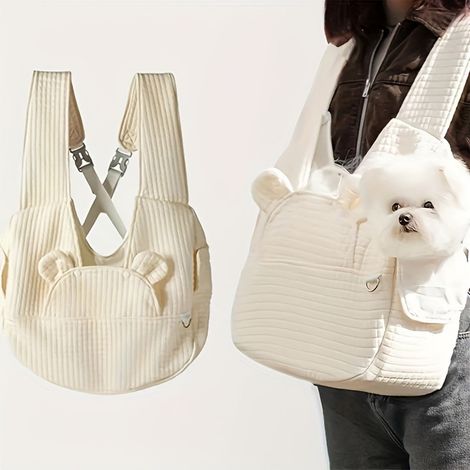 Zaino da petto per cani e gatti, 41 x 38 x 14 cm, borsa da ciclismo e da viaggio, tracolla regolabile per attività all'aperto (beige) (1/5)