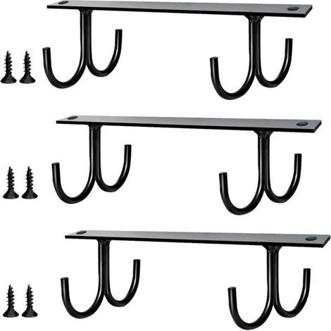 Ein Set aus 3 schwarzen Becherhaltern zur Befestigung unter Schränken, Becheraufbewahrungshaken für unter Schränke, Kaffeebecherhalter mit 12 Haken.