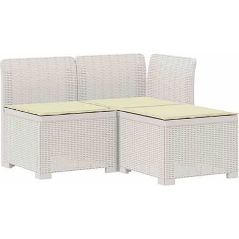Divano da giardino 3 posti con cuscini in look rattan PP Bianco vidaXL (1/5)