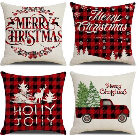 Juego de 4 fundas de almohada navideñas decorativas, 45 x 45 cm [P-Z7]