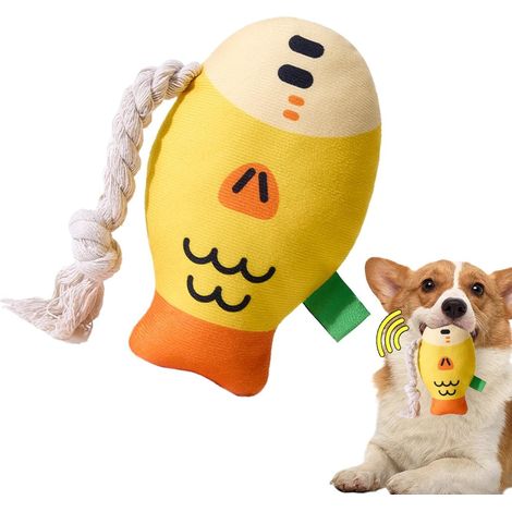 Stuffed Chew Toy for Dogs, Squeaky Pet Toy Puffhead Fish Plush