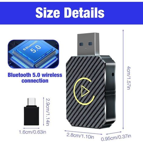 Kabelloser CarPlay- und Android Auto-Adapter, 2-in-1-Minibox, Plug-&-Play-Dongle zur Umwandlung von kabelgebundenem in kabelloses CarPlay, für Fahrzeuge mit Android Auto und CarPlay, USB-C/A, Schwarz (1/5)