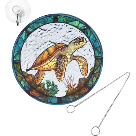 Acryl Anhänger mit Schildkrötenmotiv rundes Design aus Eisen