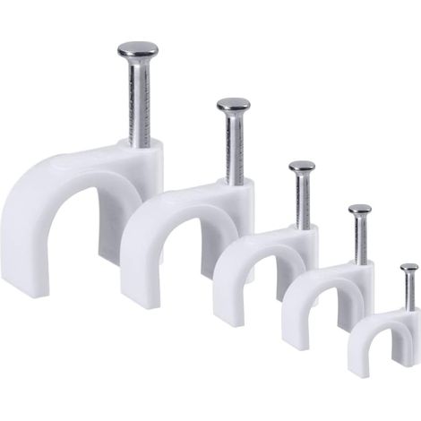 Lot de 500 attaches de câble rondes avec clou en acier, 5 tailles différentes (4 mm, 5 mm, 6 mm, 8 mm et 10 mm), attaches et organiseurs de câbles, b