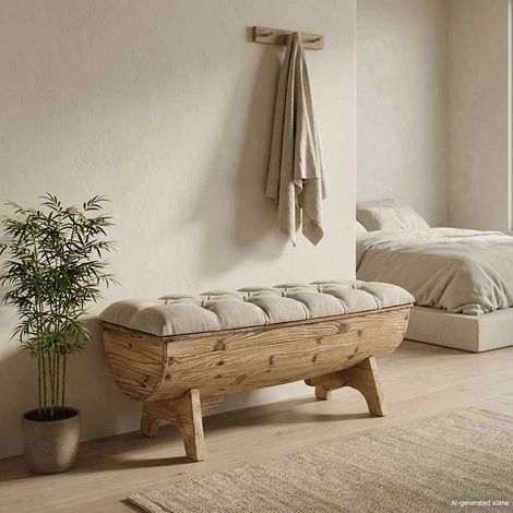 Banc de rangement - Banc d'entrée Bois massif et tissu 103 x 51 x 44 cm fr9081 - Maison La Vie (1/5)