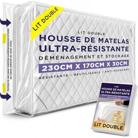 Double Housse Protection Matelas - 230cm x 170cm x 30cm (1 Pack) Couvre Housse Matelas Amovible (92,5 g/m²) - Housse Plastique Matelas - Rangement et Transport Faciles Housse de Matelas (1/5)