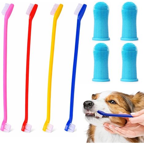 Lot de 8 brosses à dents pour chien et chat, Kit de nettoyage en profondeur, Portable Mini tête souple, Facile à utiliser pour chaton, chiot, petit chat et chien. (1/5)