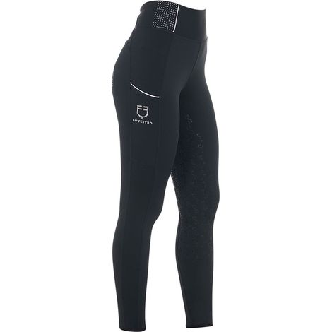 Leggings da donna per equitazione in tessuto tecnico full grip a vita alta: L, Nero