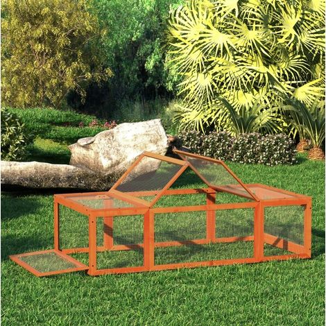 Orangefarbenes Holzgehege für Kaninchen mit aufklappbarem Dach, 180 x 90 x 48 cm HAVRYA (1/5)
