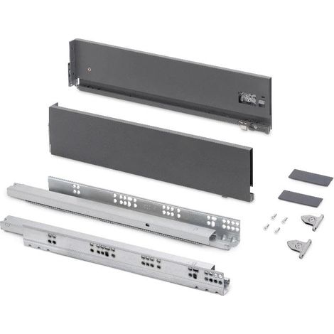 Kit tiroir pour cuisine et bain à régulation 3D, hauteur 131mm, profondité 500mm, 60 Kg, fermeture amortie, panneaux non incluses, Acier, gris anthracite