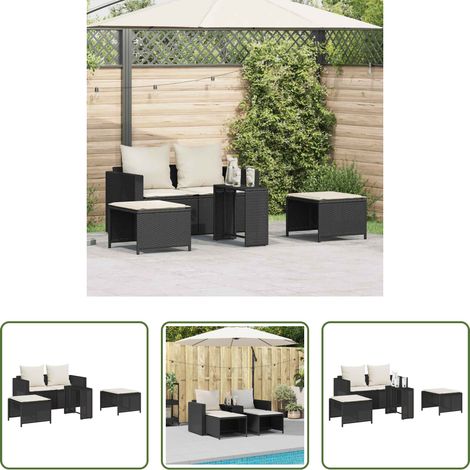 Canapé avec accoudoirs - Salon de jardin 5 pcs avec coussins empilable noir polyrotin (1/5)