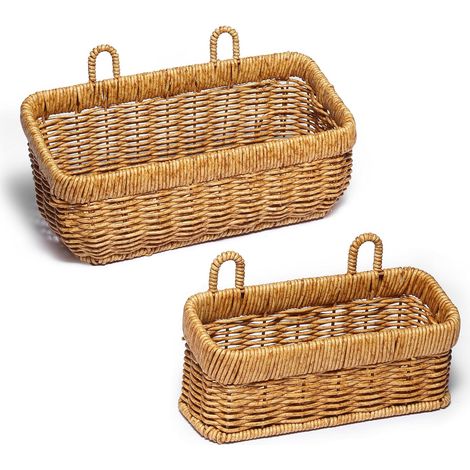 Petit Panier Rangement, Lot De 2 Panier Osier Suspendu Pour Cuisine, Salon, Porte, Organisateur Mural Décoration Bohème, Woven Baskets (Jaune-S/M)