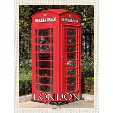 Panneau en bois 40x30 cm Londres Royaume-Uni Cabine téléphonique Image Motif Voyage Motif Aventure