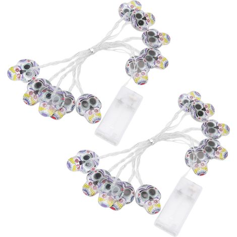 Ortviai Guirlande Lumineuse Halloween avec Crânes en Acrylique – 2 Pièces, 10 LED, 1,5 m, Alimentation par Piles