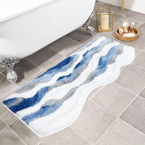 Tapis de Salle de Bain Long pour décoration côtière pour lavabo, Baignoire, Douche, Chambre à Coucher, 50 x 120 cm, Bleu océan (1/5)