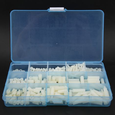 Boîte de 310 pièces de vis, écrous et rondelles en nylon M3, assortiment mâle-femelle-femelle-entretoise (blanc) (1/5)