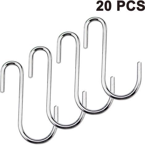 Pack of 20 Heavy-Duty S-Hooks Pot Holder Support Hooks Hanging Hooks S-Shaped Hooks for Kitchen Utensils Clothes Bags Towels Plants (1/5)