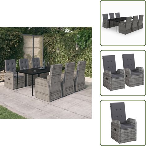 Salle à manger extérieure - vidaXL Ensemble à manger de jardin avec coussins 7 pcs Gris - Table de jardin en acier (1/5)
