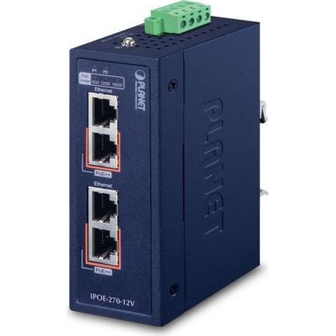Injecteur PoE++ industriel Planet IP30 à 2 ports 2,5 GbE/5 GbE, ipoe-270-12V