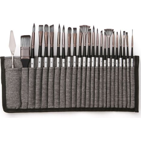 Ensemble de 24 pinceaux miniatures de précision pour peinture acrylique, aquarelle, acrylique et huile, avec pochette de rangement. (1/5)