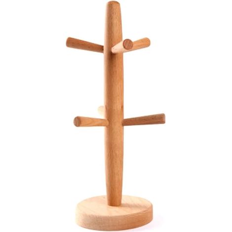 Étagère de rangement pour tasses, mugs ou verres à café, 2 pièces, en bois, couleur bois.-AquaForge (1/5)