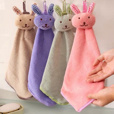Serviette Main Lapin - Velours Corail Absorbant - Salle De Bain Cuisine Ménage - Enfant Adulte - 1 Pièce (1/3)